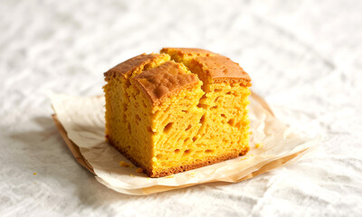 Homemade cornbread recipe delicious golden cornbread on parchment paper ready to eat or serve now food photo