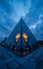Glass pyramid architecture at night in edmonton alberta canada travel photography and modern design