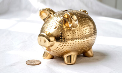 Gold piggy bank savings concept for financial planning and investment growth wealth management success