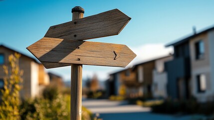 Navigating life's choices a weathered signpost guiding towards new paths, opportunities, and personal growth in residential area