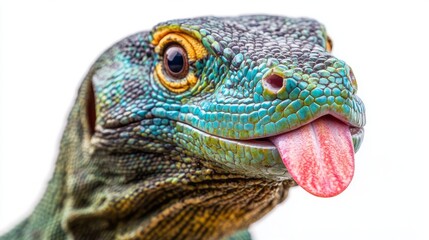 Fototapeta premium Close up of a blue tree monitor with tongue