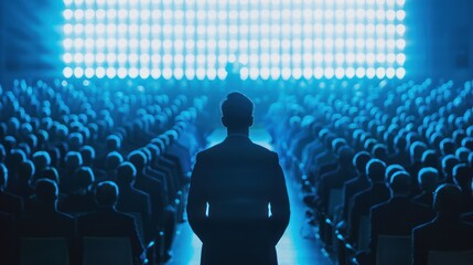 Executive leader addressing shareholders at an annual meeting.