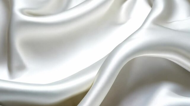 Close-up video of smooth, flowing white silk fabric, showcasing its glossy texture and elegant drape from a top-down angle. Live desktop wallpaper. - Powered by Adobe
