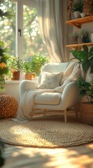 Boho-inspired sitting room with cozy design elements, soft natural light, and a warm, inviting atmosphere.