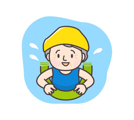 浮具を使って水中運動をするシニア女性のイラスト