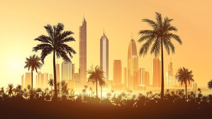 Obraz premium Dramatic sunset over dubai palm trees