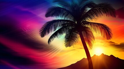 Vibrant palm tree silhouette sunset