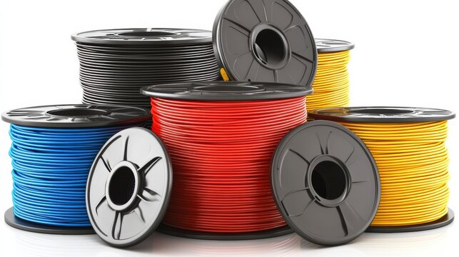 Assortment of Colorful Electrical Wires on Spools