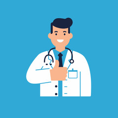 Fototapeta premium Cheerful Doctor in White Coat Giving a Thumbs Up