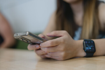 Social media marketing concept hand using smartphone searching data networks or chatting online. typing sending message.