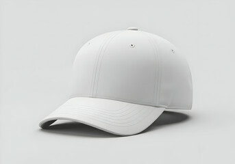 Fototapeta premium Blank White Baseball Cap Mockup on Plain Background Ideal for Branding and Customization Apparel Design