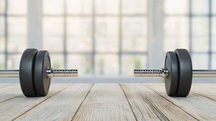 Dumbbells resting on table in home gym setting