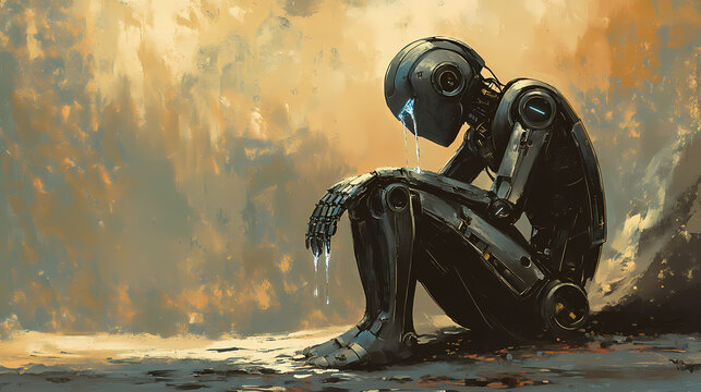 melancholic sitting robot