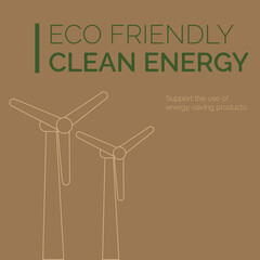 Eco Friendly, Clean Energy. Wind Turbines Vector Illustration
