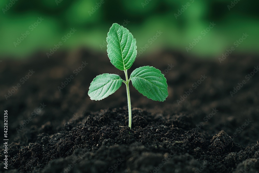 Aufkleber delicate sapling emerging from rich soil symbolizing new life and growth