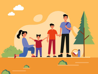 Family has a picnic in the park. Family illustration. Flat vector illustration concept.