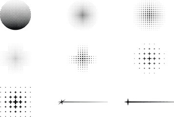 Collection of halftone dots and cross patterns design elements for graphic design projects