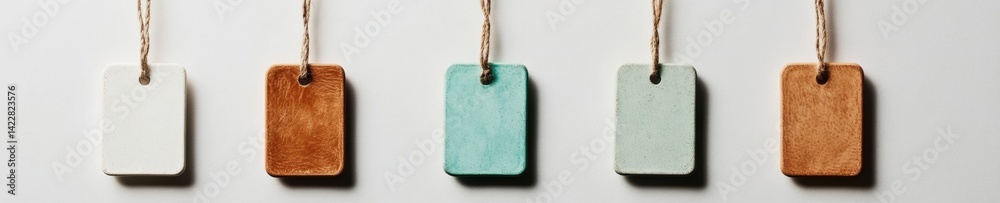 Poster minimalist e-commerce product labeling eco-friendly textured hanging tags in neutral palette - moder