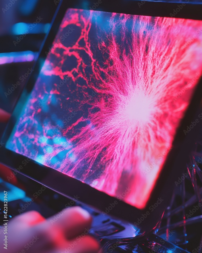 Aufkleber Neon Neural Networks Vibrant Digital Visualization of Quantum AI Explosion - Futuristic Tech Innovation in Cyberpunk Aesthetic with High-Performance Visual Computing