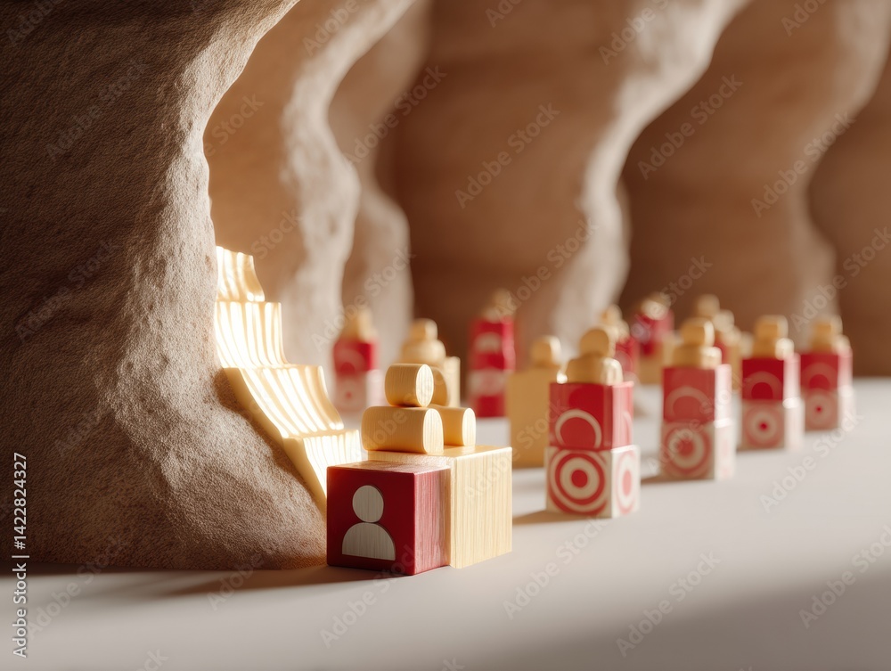 Aufkleber Minimalist Strategic Targeting Wooden Blocks Visualizing Customer-Centric Business Intelligence with Adaptive Network Connection Dynamics