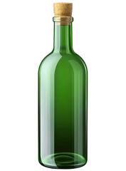 green glass bottle with cork, isolated on black