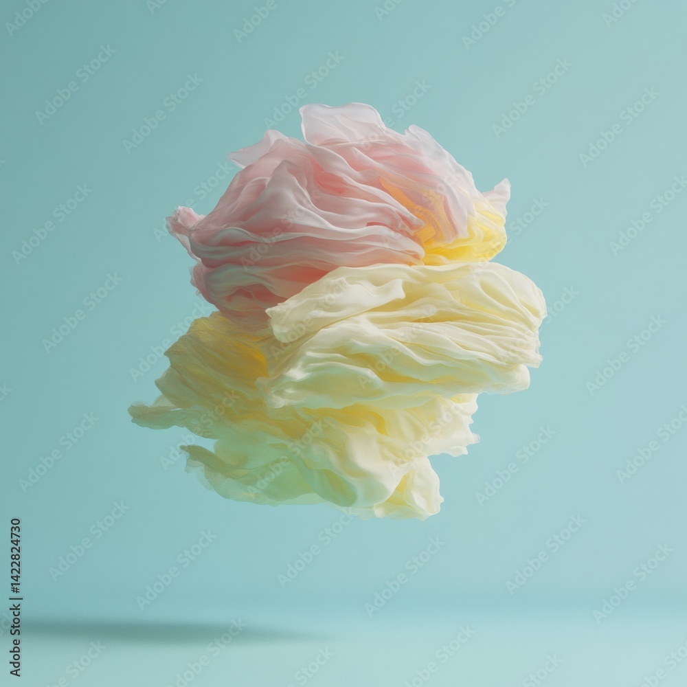 Poster Ethereal Spring Pastel Fashion Narrative Soft Floating Fabric Art Exploring Textile Design Trends, Minimalist Color Gradient Innovation for Creative Branding
