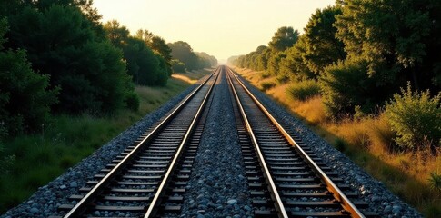 Fototapeta premium Overhead shot of parallel railway lines stretching into the distance, train, texture, industrial
