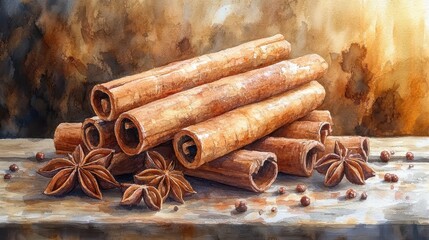 cinnamon sticks clipart watercolor illustration artistic illustration detailed illustration - stock photo