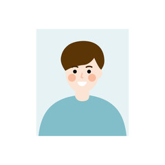 Teenage boy photo template . Happy child portrait. Flat vector character design isolated illustration.