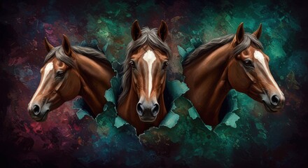 Obraz premium Majestic Horses Emerging From Colorful Background in Stunning Artwork