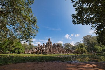 An ancient castle nestled between trees