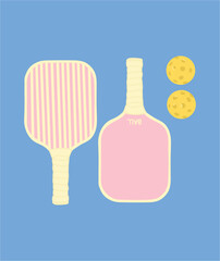 Pickleball vector image: pink pickleball sachet and yellow pickleball