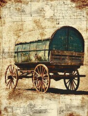 Obraz premium Western Style Vintage Wagon Background, Old Distressed Texture Paper, Sepia Tone Grunge Aged Page Design