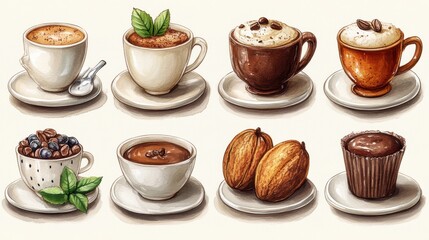 cocoa clipart digital watercolor clipart detailed illustration - stock photo