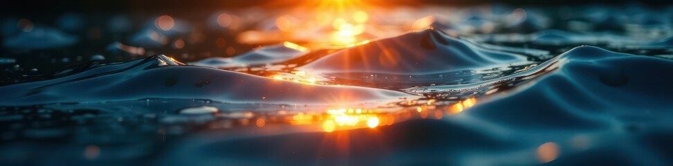 Fototapeta premium Golden rays cut through indigo water, creating ethereal glow , luminous, aquatic, indigo