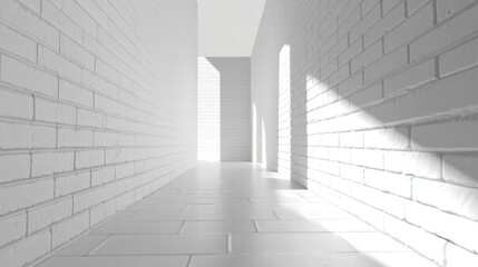 White Brick Wall Corridor  Sunlight  Minimalist Architecture