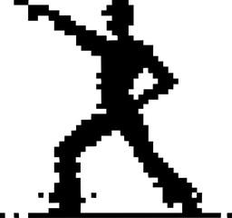 Obraz premium Pixelated silhouette of a dancing person in retro disco pose, 8-bit design isolated on white background vector