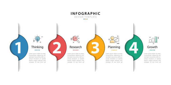 Business infographic template. 4 Step timeline journey. Process diagram, 4 options on white background, Infograph elements vector illustration.