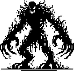 Pixelated silhouette of a monster with claws, fantasy or horror theme, isolated black on white background vector 