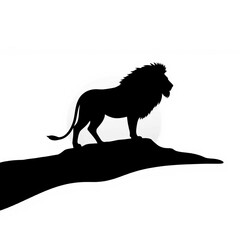 Majestic Black Silhouette of a Lion Standing on a Rocky Outcrop with Sunset Glow for Wildlife Art, Epic Nature Promotions, and Captivating Marketing Campaigns