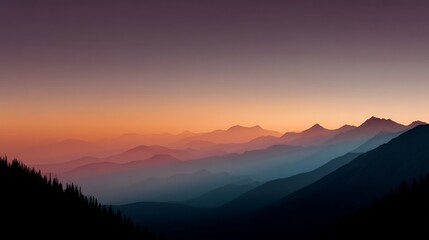 Obraz premium Serene mountain range view bathed in the warm glow of dusk or dawn sky