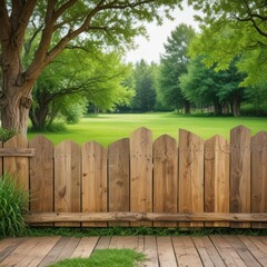 Fototapeta premium wooden fence and green grass, wooden fence and grass, wooden fence with green grass