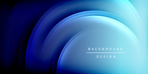 Abstract blue background features layered curves. Gradient shades transition from dark navy to light cyan. Minimalist design with text indicating background design at lower right corner.