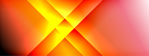 Abstract vibrant background. Diagonal shapes intersect, creating dynamic visual effect. Warm colors dominate, ranging from yellow to red. Smooth gradients enhance depth.