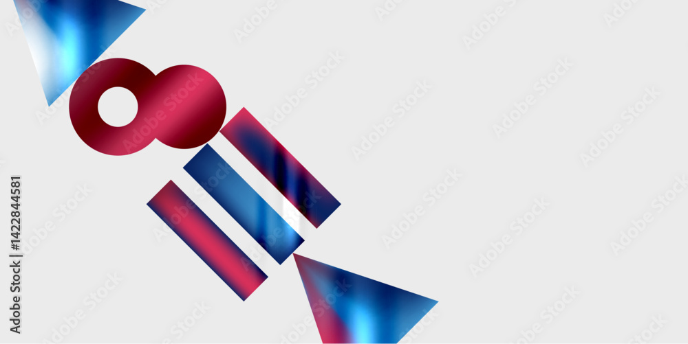 Aufkleber Abstract composition featuring geometric shapes. Red, blue gradients dominate light gray background. Shapes overlap, creating dynamic visual effect. Modern design elements present.