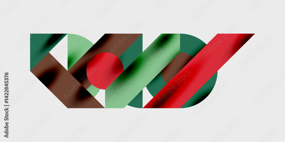 Poster Abstract geometric composition. Shapes overlap, creating dynamic visual interest. Colors include red, green, brown, against light background. Modern design elements present.