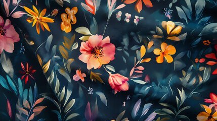 Seamless watercolor floral print with soft, flowing brushstrokes and vibrant botanical hues. Starvein Flow. Illustration
