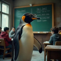 Penguin teaching in class