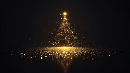 A minimal outline of a Christmas tree adorned with subtle golden lights glows gently against a black background symbolizing simplicity peace and quiet celebration in the holiday season


