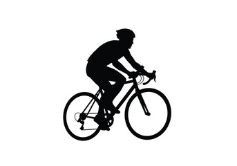 Naklejka premium Bike rider silhouette. This image shows a black silhouette of a motorbike with a rider leaning forward, showcasing motion, speed, and dynamic design. Vector clipart illustration design.